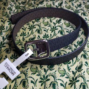 Michael Kors Black/Brown Silver Buckle Reversible Belt, M, NWT